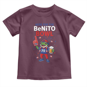 Funny Benito Bowl Puerto Rican Football Toddler T Shirt Coquí Frog Music Fan with Beer and Foam Finger TS02 Maroon Print Your Wear