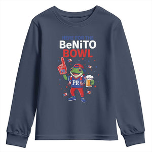 Funny Benito Bowl Puerto Rican Football Youth Sweatshirt Coquí Frog Music Fan with Beer and Foam Finger TS02 Navy Print Your Wear