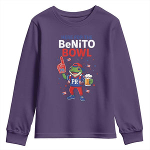 Funny Benito Bowl Puerto Rican Football Youth Sweatshirt Coquí Frog Music Fan with Beer and Foam Finger TS02 Purple Print Your Wear