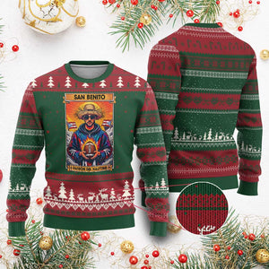 Funny San Benito Patron del Halftime Ugly Christmas Sweater Bowl 2026 Puerto Rican Football Music Fan TS02 Red Green Print Your Wear