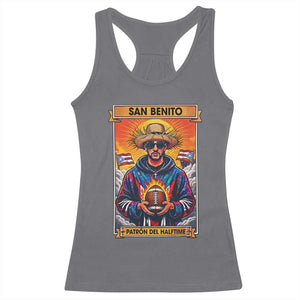 Funny San Benito Patron del Halftime Racerback Tank Top Bowl 2026 Puerto Rican Football Music Fan TS02 Charcoal Print Your Wear