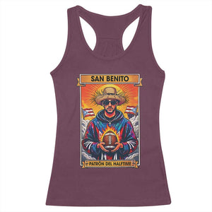 Funny San Benito Patron del Halftime Racerback Tank Top Bowl 2026 Puerto Rican Football Music Fan TS02 Maroon Print Your Wear
