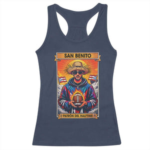 Funny San Benito Patron del Halftime Racerback Tank Top Bowl 2026 Puerto Rican Football Music Fan TS02 Navy Print Your Wear