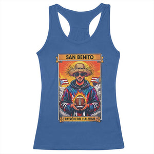 Funny San Benito Patron del Halftime Racerback Tank Top Bowl 2026 Puerto Rican Football Music Fan TS02 Royal Blue Print Your Wear