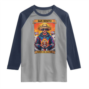 Funny San Benito Patron del Halftime Raglan Shirt Bowl 2026 Puerto Rican Football Music Fan TS02 Sport Gray Navy Print Your Wear