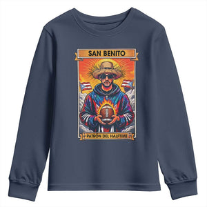 Funny San Benito Patron del Halftime Youth Sweatshirt Bowl 2026 Puerto Rican Football Music Fan TS02 Navy Print Your Wear
