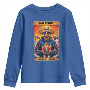 Funny San Benito Patron del Halftime Youth Sweatshirt Bowl 2026 Puerto Rican Football Music Fan TS02 Royal Blue Print Your Wear