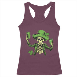 Funny St Patricks Day Drinking Skeleton Racerback Tank Top for Beer Lover Alcoholic TS02 Maroon Print Your Wear
