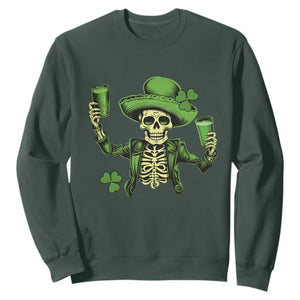 Funny St. Patricks Day Drinking Skeleton Sweatshirt for Beer Lover Alcoholic TS02 Dark Forest Green Printyourwear