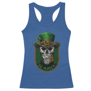 Irish Skull Racerback Tank Top Slainte Cheers Funny St. Patricks Day Drinking Lover TS02 Royal Blue Print Your Wear
