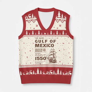 Gulf of Mexico Name Origin 1550 V-Neck Knit Sweater Vest Sailing Ship Retro Vintage TS02 Beige Red Print Your Wear