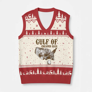 Gulf of Cheaper Eggs V-Neck Knit Sweater Vest Gulf of Mexico TS02 Beige Red Print Your Wear