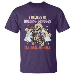 Funny Skeleton Karma T Shirt I Believe In Holding Grudges Ill Heal In Hell Retro Vintage TS02 Purple Printyourwear