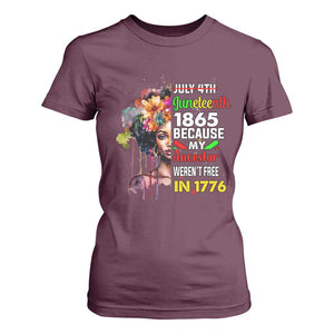 Juneteenth 1865 T Shirt For Women Because My Ancestor Weren't Free In 1776 Afro Black Queen TS02 Maroon Print Your Wear