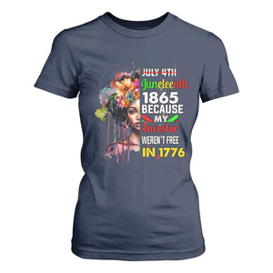 Juneteenth 1865 T Shirt For Women Because My Ancestor Weren't Free In 1776 Afro Black Queen TS02 Navy Print Your Wear