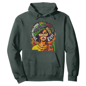 Juneteenth Hoodie Beautiful Strong Melanin Poppin' Dope African Afro Black Queen TS02 Dark Forest Green Print Your Wear