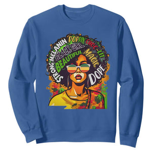 Juneteenth Sweatshirt Beautiful Strong Melanin Poppin' Dope African Afro Black Queen TS02 Royal Blue Print Your Wear