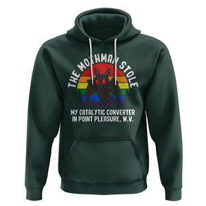 Funny Mothman Hoodie The Mothman Stole My Catalytic Converter In Point Cryptid TS02 Dark Forest Green Printyourwear