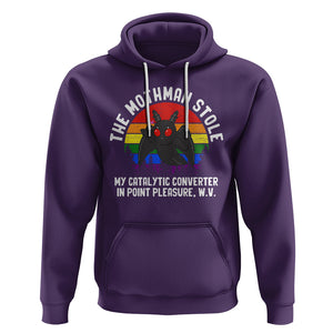 Funny Mothman Hoodie The Mothman Stole My Catalytic Converter In Point Cryptid TS02 Purple Printyourwear