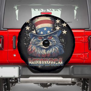 Patriotic American Cat Spare Tire Cover Meowica With Uncle Sam Hat US Flag 4th of July TS02 Black Print Your Wear