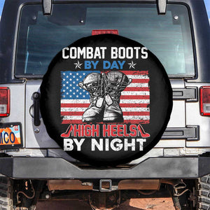 Female Veteran Spare Tire Cover Funny Women Veterans Combat Boots By Day High Heels By Night Dog Tags TS02 No hole Black Print Your Wear