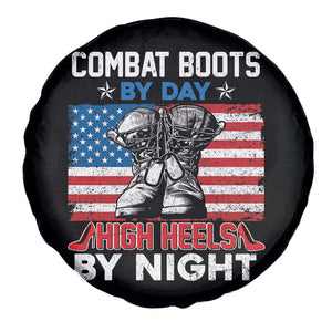 Female Veteran Spare Tire Cover Funny Women Veterans Combat Boots By Day High Heels By Night Dog Tags TS02 Print Your Wear