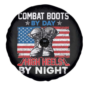 Female Veteran Spare Tire Cover Funny Women Veterans Combat Boots By Day High Heels By Night Dog Tags TS02 Print Your Wear