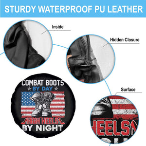 Female Veteran Spare Tire Cover Funny Women Veterans Combat Boots By Day High Heels By Night Dog Tags TS02 Print Your Wear