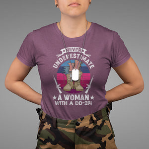 Patriotic Never Underestimate A Woman With DD214 T Shirt for Female Veteran TS02 Printyourwear