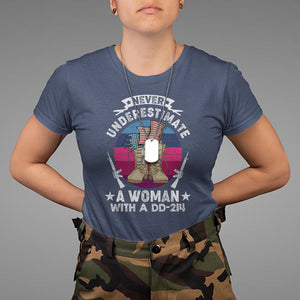 Patriotic Never Underestimate A Woman With DD214 T Shirt for Female Veteran TS02 Printyourwear