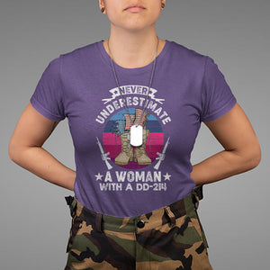 Patriotic Never Underestimate A Woman With DD214 T Shirt for Female Veteran TS02 Printyourwear