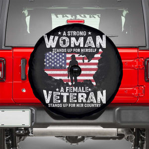 Female Veteran Spare Tire Cover Stands For Her Country Patriotic American Flag TS02 Black Print Your Wear