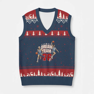 Dream Team 76 Founding Fathers Playing Basketball V-Neck Knit Sweater Vest Funny George Washington Abraham Lincoln Patriotic Sports Fan TS02 Navy Red Print Your Wear