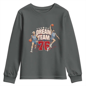 Dream Team 76 Founding Fathers Playing Basketball Youth Sweatshirt Funny George Washington Abraham Lincoln Patriotic Sports Fan TS02 Dark Heather Print Your Wear