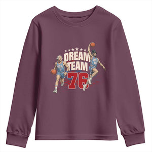 Dream Team 76 Founding Fathers Playing Basketball Youth Sweatshirt Funny George Washington Abraham Lincoln Patriotic Sports Fan TS02 Maroon Print Your Wear