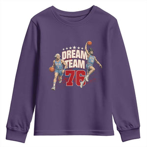 Dream Team 76 Founding Fathers Playing Basketball Youth Sweatshirt Funny George Washington Abraham Lincoln Patriotic Sports Fan TS02 Purple Print Your Wear