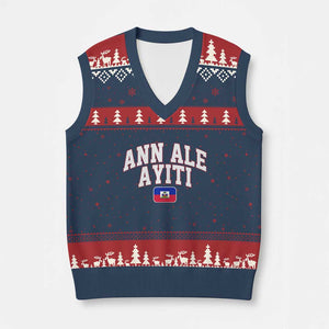 Ann Ale Ayiti Collegiate Athletic Sport Style V-Neck Knit Sweater Vest Let's Go Haiti Haitian Flag and Coat of Arms Pride