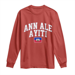 Ann Ale Ayiti Collegiate Athletic Sport Style Long Sleeve Shirt Let's Go Haiti Haitian Flag and Coat of Arms Pride