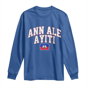Ann Ale Ayiti Collegiate Athletic Sport Style Long Sleeve Shirt Let's Go Haiti Haitian Flag and Coat of Arms Pride