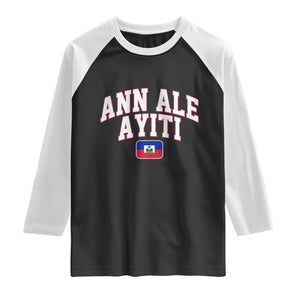 Ann Ale Ayiti Collegiate Athletic Sport Style Raglan Shirt Let's Go Haiti Haitian Flag and Coat of Arms Pride