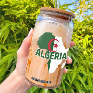 Algeria Algerian Pride Map of Africa Heritage Graphic Glass Can Patriotic North African Roots National Flag TS02 Black Print Your Wear