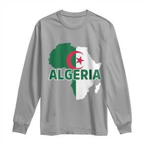 Algeria Algerian Pride Map of Africa Heritage Graphic Long Sleeve Shirt Patriotic North African Roots National Flag
