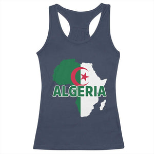 Algeria Algerian Pride Map of Africa Heritage Graphic Racerback Tank Top Patriotic North African Roots National Flag