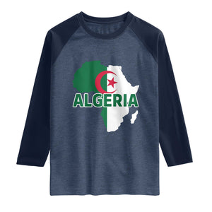 Algeria Algerian Pride Map of Africa Heritage Graphic Raglan Shirt Patriotic North African Roots National Flag