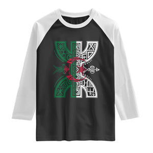 Algeria Amazigh Berber Yaz Symbol Algerian Flag Heritage Graphic Raglan Shirt Traditional North African Tribal Culture Art
