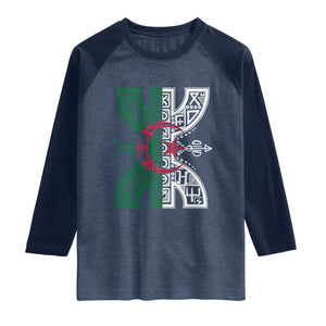 Algeria Amazigh Berber Yaz Symbol Algerian Flag Heritage Graphic Raglan Shirt Traditional North African Tribal Culture Art
