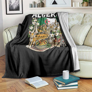 Algeria Algerian Culture and Landmarks Collage Graphic Throw Blanket Proud Fennec Fox Heritage and Arabic Calligraphy TS02 Print Your Wear