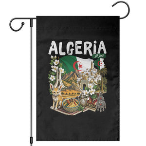 Algeria Algerian Culture and Landmarks Collage Graphic Garden Flag Proud Fennec Fox Heritage and Arabic Calligraphy TS02 Black Print Your Wear
