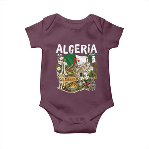 Algeria Algerian Culture and Landmarks Collage Graphic Baby Onesie Proud Fennec Fox Heritage and Arabic Calligraphy