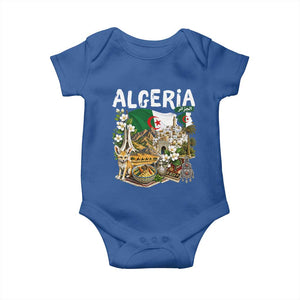 Algeria Algerian Culture and Landmarks Collage Graphic Baby Onesie Proud Fennec Fox Heritage and Arabic Calligraphy